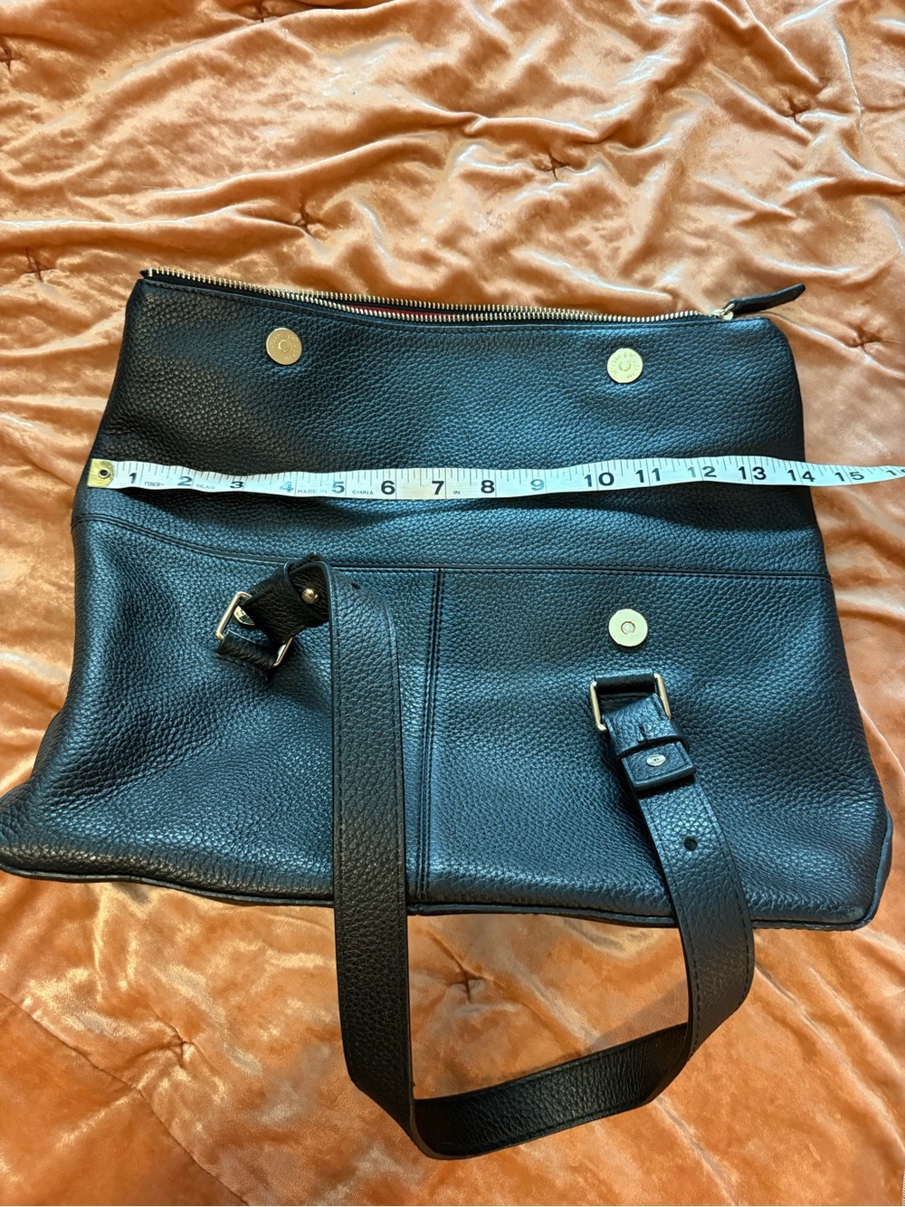 L.L. Bean Black Pebble Leather Shoulder Tote with Gold Plate - Picture 9 of 16